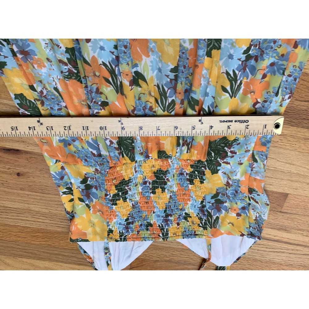 Abercrombie & Fitch Floral‎ Button Front Smocked Midi Dress Yellow Orange Blue S - Picture 10 of 11